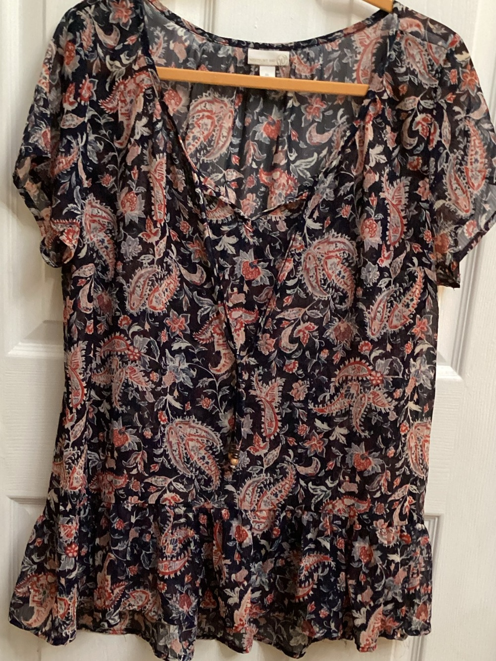 Westport Black Paisley Short-Sleeve V-Neck Peplum Top